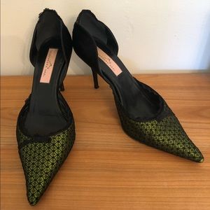 Alexandra Neel 3” Heels | Black + Green Lace Bows